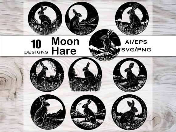 Download Moon Hare Black Silhouette Vector Bundle - Silhouette Collection