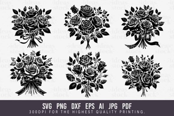 Download Rose Bouquet. Silhouette. Rose. SVG. - Silhouette Collection