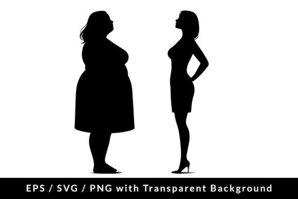 Download Obese and Slim Woman Silhouette SVG EPS - Silhouette Collection