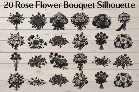 Download 20 Rose Flower Bouquet Silhouette - Silhouette Collection