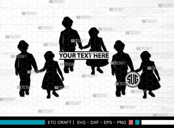 Download Girls and Boys Monogram, Kids Silhouette - Silhouette Collection