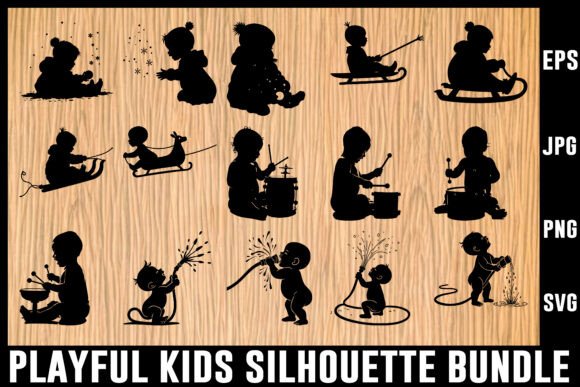 Download Playful Kids Silhouette Vector Bundle - Silhouette Collection