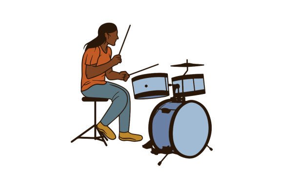 Download African-American Playing Drums Female - Premium Bundle
