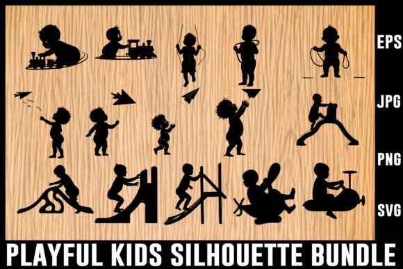 Download Playful Kids Silhouette Vector Bundle - Silhouette Collection
