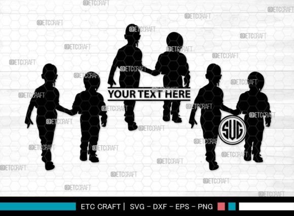 Download Girls and Boys Monogram, Kids Silhouette - Silhouette Collection