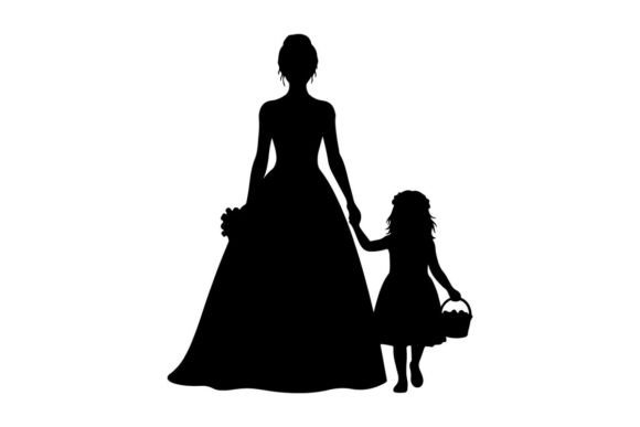 Download Bride and Flower Girl Silhouette Vector - Silhouette Collection