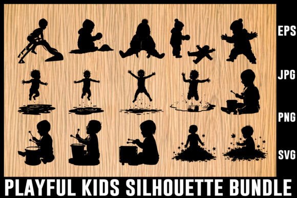 Download Playful Kids Silhouette Vector Bundle - Silhouette Collection