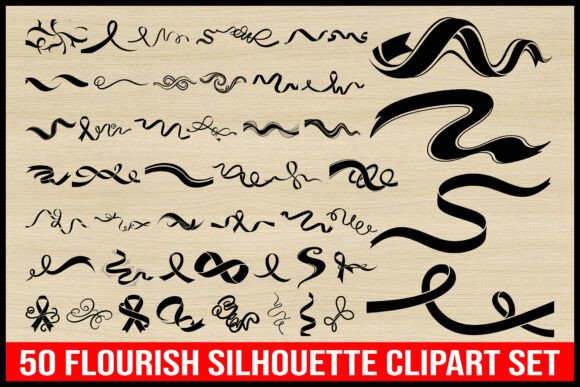 Download 50 Flourish Silhouette Clipart Set2 - Silhouette Collection