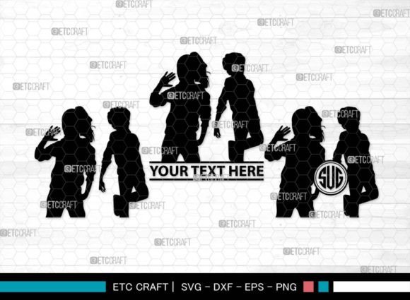 Download Girls and Boys Monogram, Kids Silhouette - Silhouette Collection