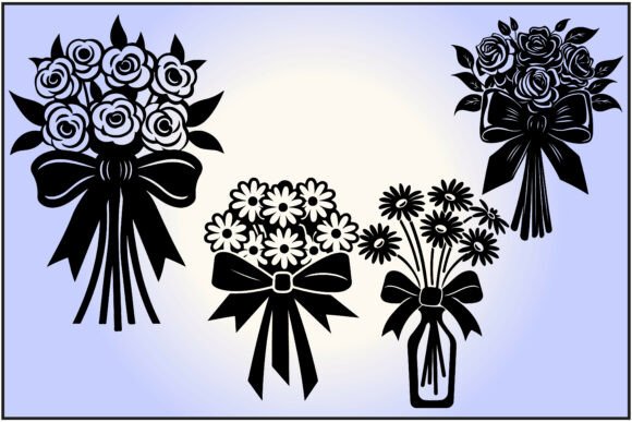 Download Romantic Rose Daisy Bouquet Silhouette - Silhouette Collection