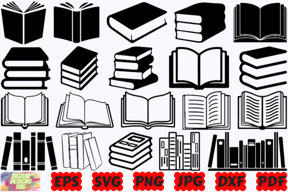Download Books SVG | Books Silhouette | Cut Files - Silhouette Collection