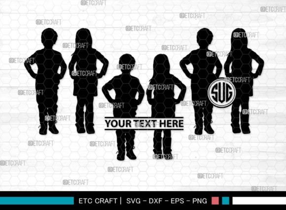 Download Girls and Boys Monogram, Kids Silhouette - Silhouette Collection