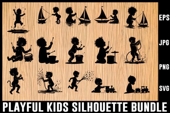 Download Playful Kids Silhouette Vector Bundle - Silhouette Collection
