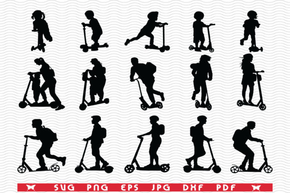 Download Scooter Riding, Black Silhouettes, Icons - Silhouette Collection