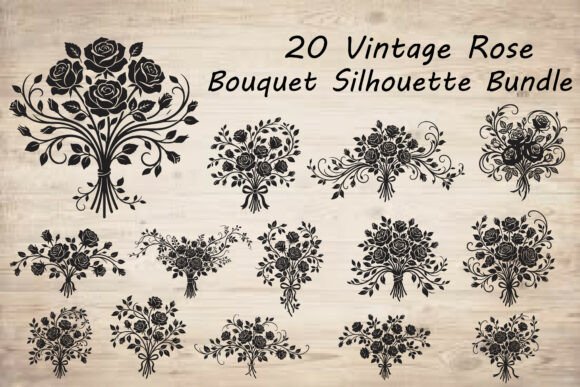 Download Vintage Rose Bouquet Silhouette - Silhouette Collection