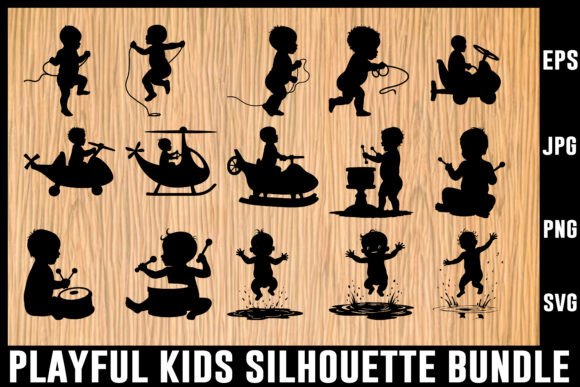 Download Playful Kids Silhouette Vector Bundle - Silhouette Collection
