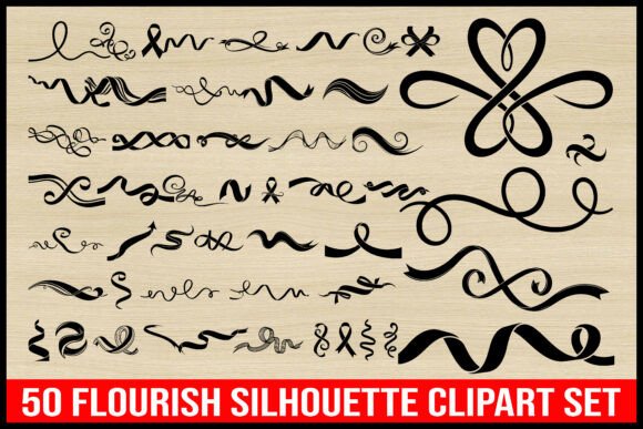 Download 50 Flourish Silhouette Clipart Set3 - Silhouette Collection