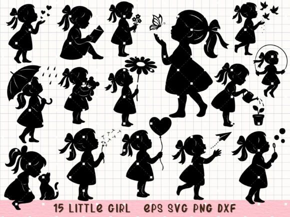Download Little Girl Silhouette Cute Kid Clipart - Silhouette Collection