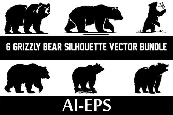 Download 6 GRIZZLY BEAR SILHOUETTE VECTOR BUNDLE - Silhouette Collection