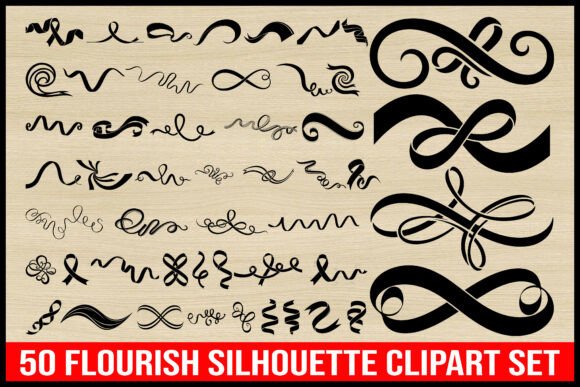 Download 50 Flourish Silhouette Clipart Set - Silhouette Collection