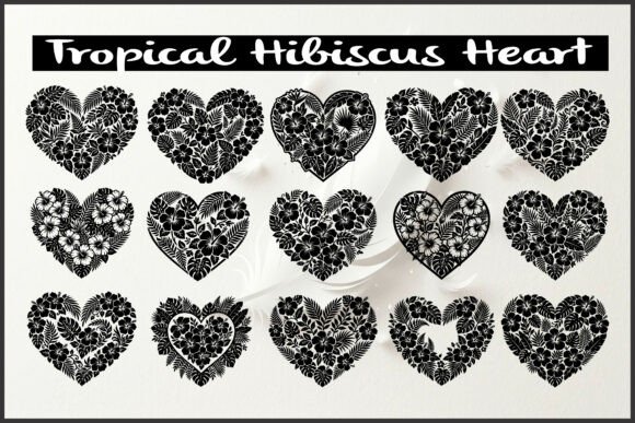 Download Tropical Hibiscus Heart Silhouette - Silhouette Collection
