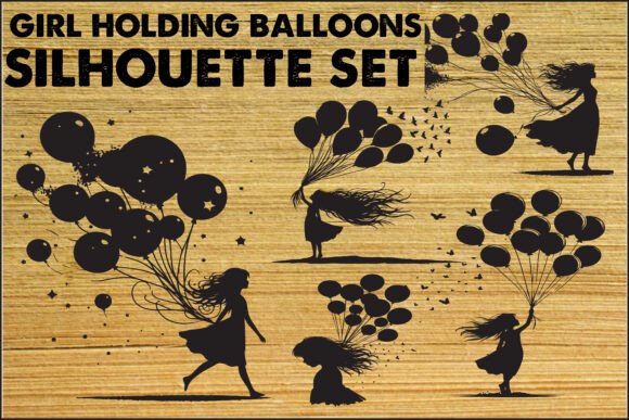 Download Girl with Balloons Silhouette Set - Silhouette Collection