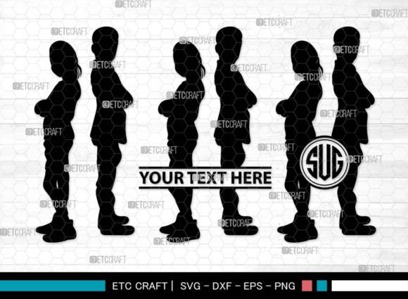 Download Girls and Boys Monogram, Kids Silhouette - Silhouette Collection