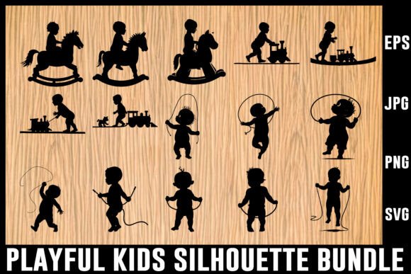 Download Playful Kids Silhouette Vector Bundle - Silhouette Collection