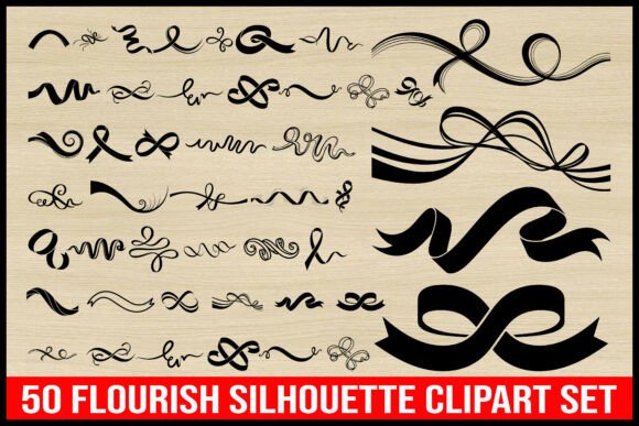 Download 50 Flourish Silhouette Clipart Set4 - Silhouette Collection