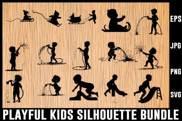 Download Playful Kids Silhouette Vector Bundle - Silhouette Collection