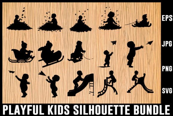 Download Playful Kids Silhouette Vector Bundle - Silhouette Collection